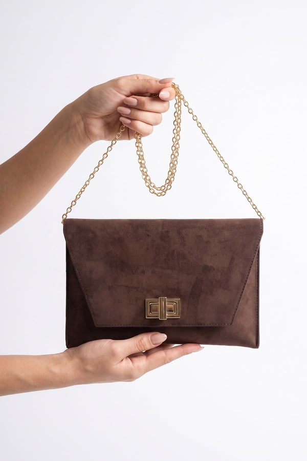 202-25-12-KAHVERENGI SUETMAORI Kahverengi Süet Kadın Clutch Çanta