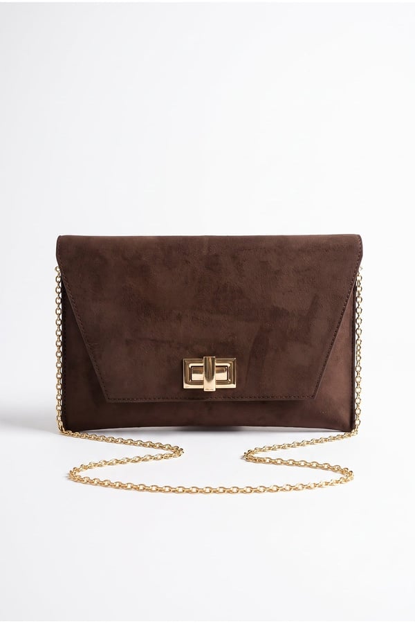 202-25-12-KAHVERENGI SUETMAORI Kahverengi Süet Kadın Clutch Çanta