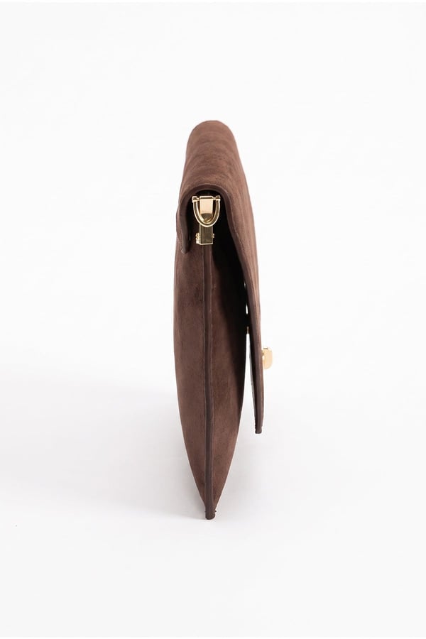 202-25-12-KAHVERENGI SUETMAORI Kahverengi Süet Kadın Clutch Çanta