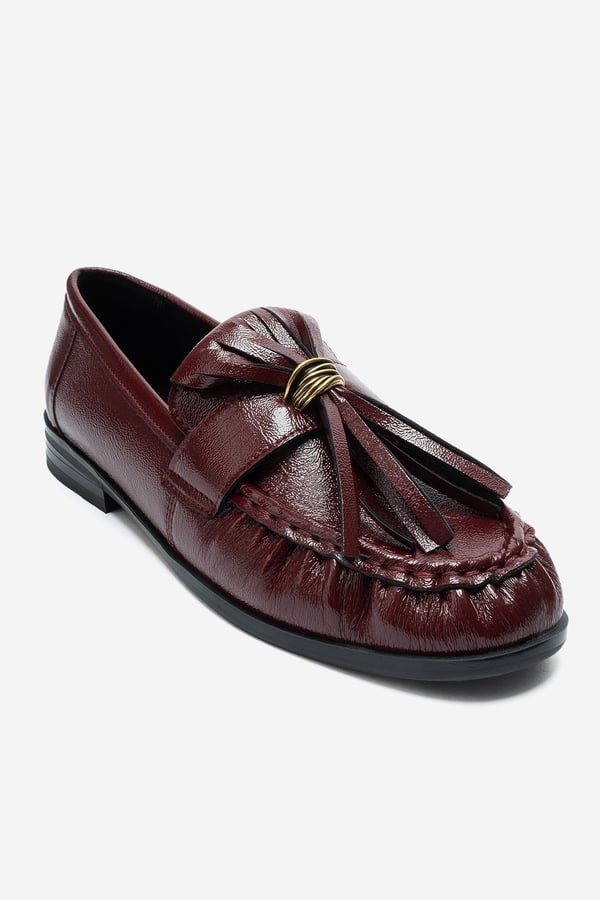 1-386K017-3-BORDO KIRISIK RUGANMARSTON Bordo Kırışık Rugan Püsküllü Kadın Loafer Ayakkabı