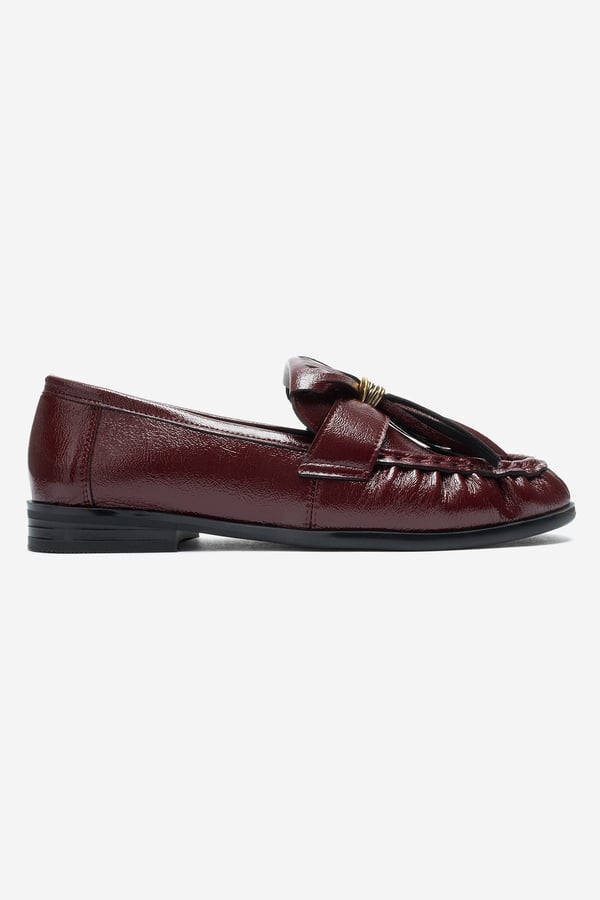 1-386K017-3-BORDO KIRISIK RUGANMARSTON Bordo Kırışık Rugan Püsküllü Kadın Loafer Ayakkabı
