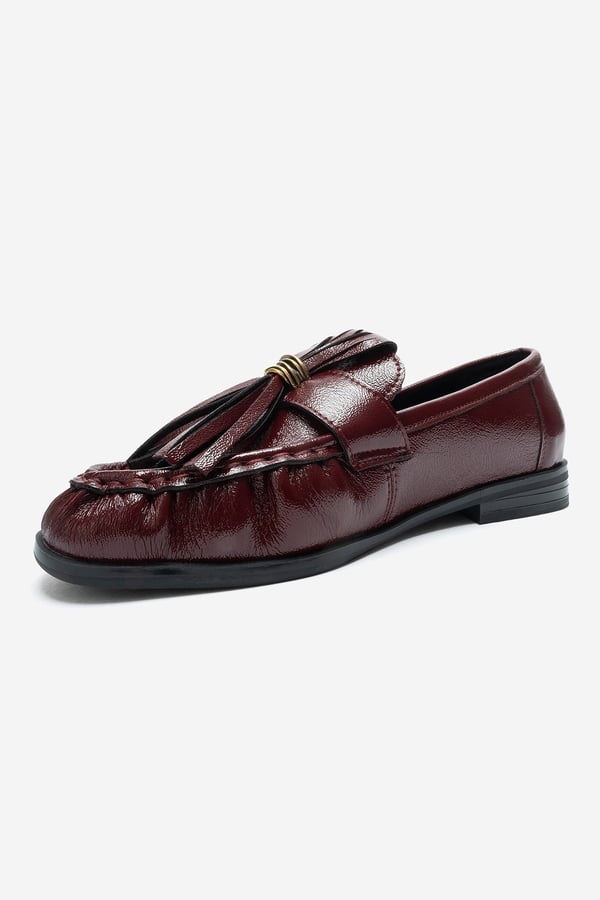 1-386K017-3-BORDO KIRISIK RUGANMARSTON Bordo Kırışık Rugan Püsküllü Kadın Loafer Ayakkabı