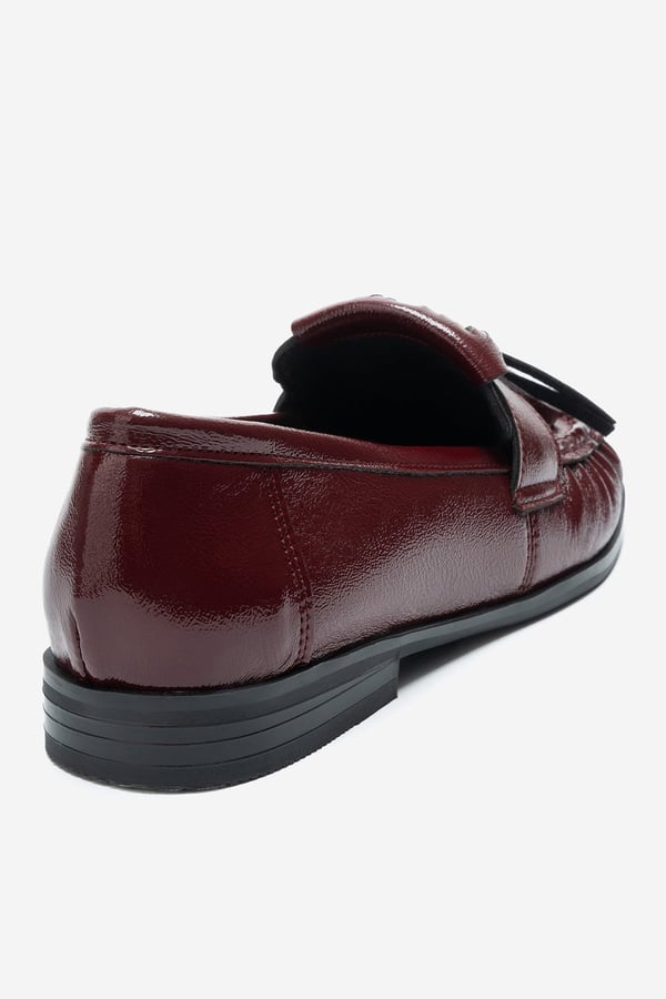 1-386K017-3-BORDO KIRISIK RUGANMARSTON Bordo Kırışık Rugan Püsküllü Kadın Loafer Ayakkabı