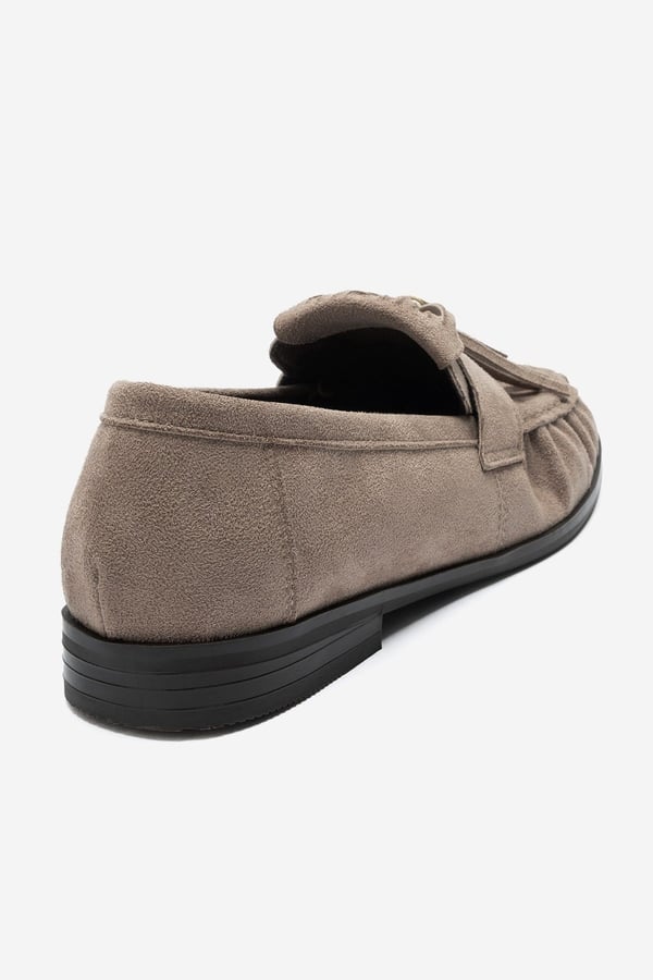 1-386K017-5-VIZON SUETMARSTON Vizon Süet Püsküllü Kadın Loafer Ayakkabı