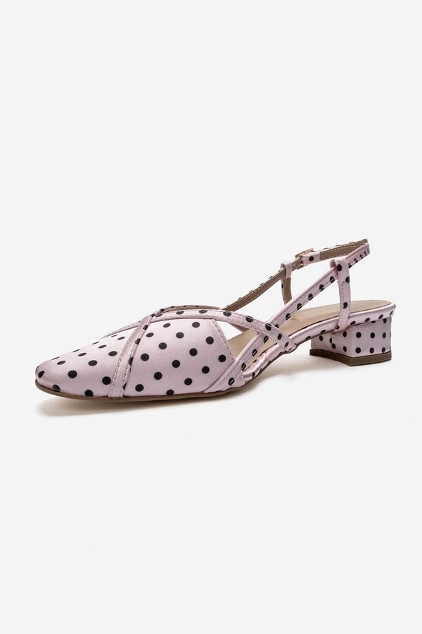 79-538-11-PEMBE/SIYAH PUANTIYELIOLENA Pembe Siyah Puantiyeli Kadın Topuklu Sandalet