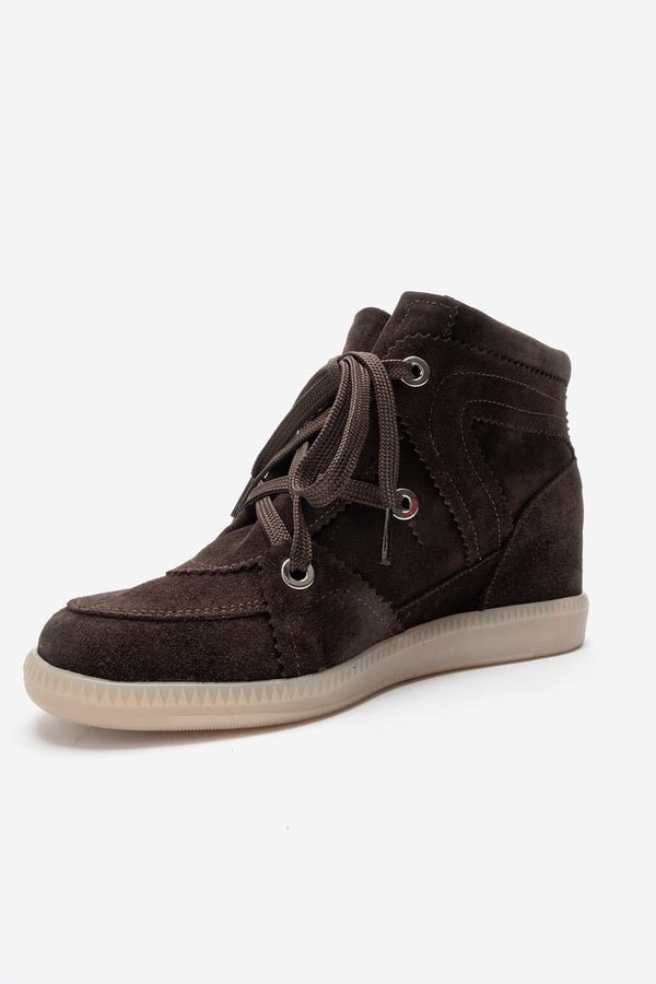 41-900-1-KAHVERENGI SUETOLETA Kahverengi Süet Hakiki Deri Gizli Dolgu Topuklu Kadın Sneaker Bot