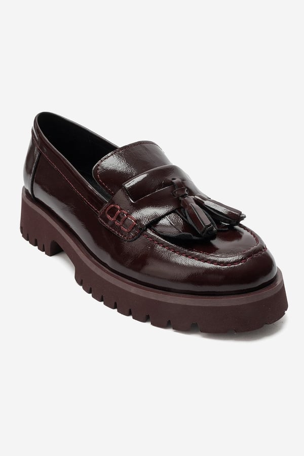 179-144-10-BORDO RUGANPOEN Bordo Rugan Hakiki Deri Püsküllü Kadın Loafer