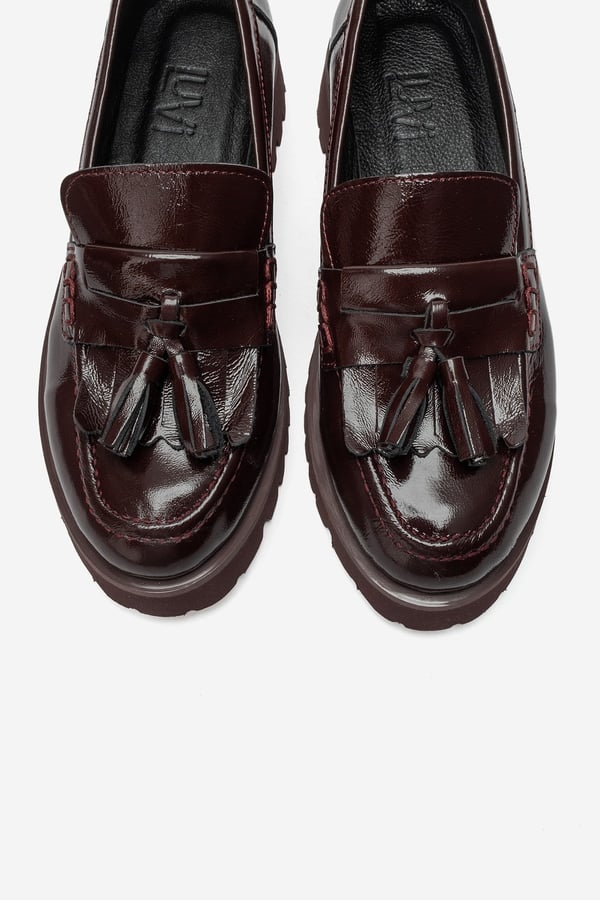 179-144-10-BORDO RUGANPOEN Bordo Rugan Hakiki Deri Püsküllü Kadın Loafer