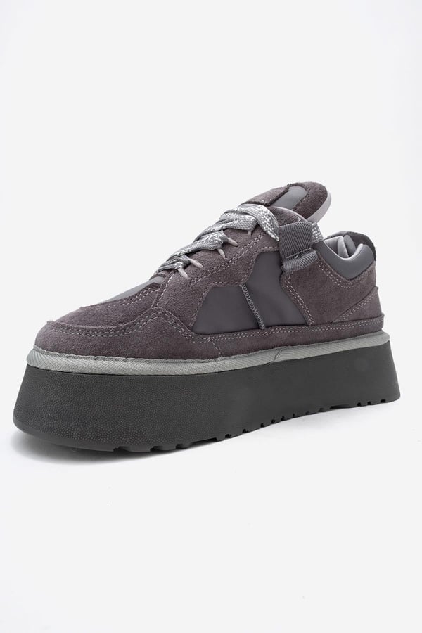 210-3001-1-GRI SUETRAVEN Gri Süet Hakiki Deri Kadın Platform Sneaker