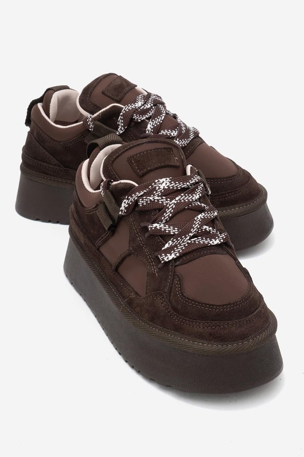 210-3001-5-KAHVERENGI SUETRAVEN Kahverengi Süet Hakiki Deri Kadın Platform Sneaker