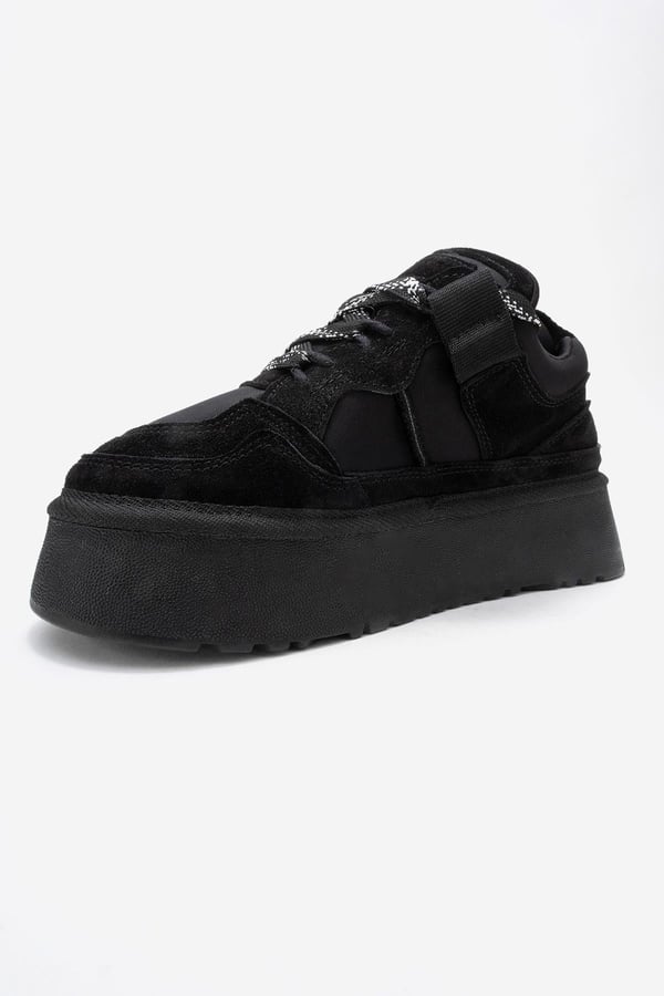 210-3001-4-SIYAH SUETRAVEN Siyah Süet Hakiki Deri Kadın Platform Sneaker