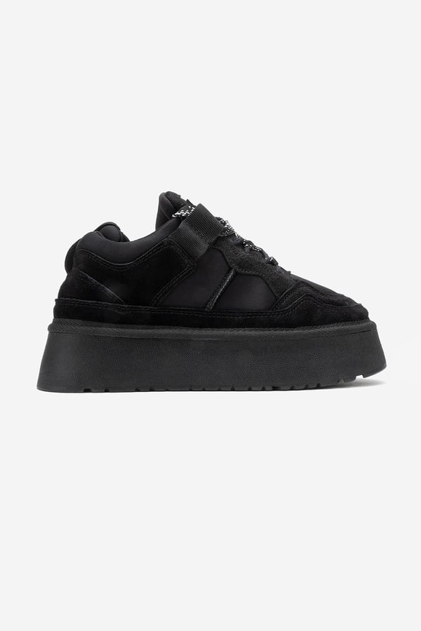 210-3001-4-SIYAH SUETRAVEN Siyah Süet Hakiki Deri Kadın Platform Sneaker