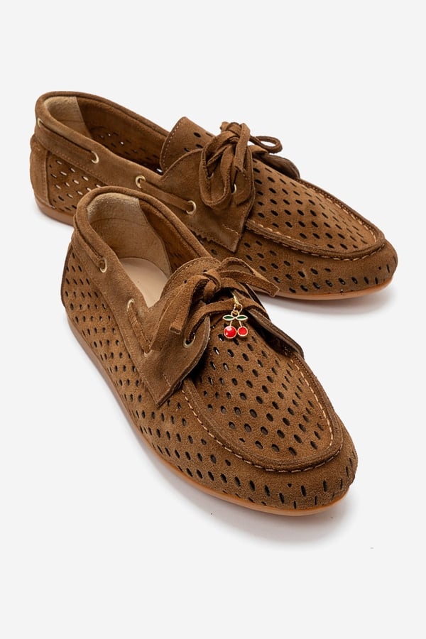 176-400-9-TABA SUETSTEVO Taba Süet Hakiki Deri Delikli Bağcıklı Kadın Loafer Ayakkabı
