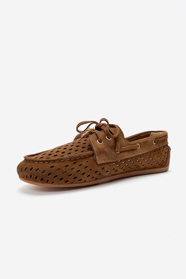 176-400-9-TABA SUETSTEVO Taba Süet Hakiki Deri Delikli Bağcıklı Kadın Loafer Ayakkabı