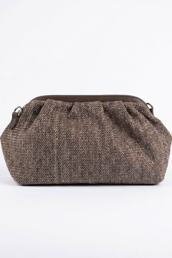 56-561-4-KAHVERENGI HASIRVIEL Kahverengi Hasır Dokulu Kadın Clutch Çanta