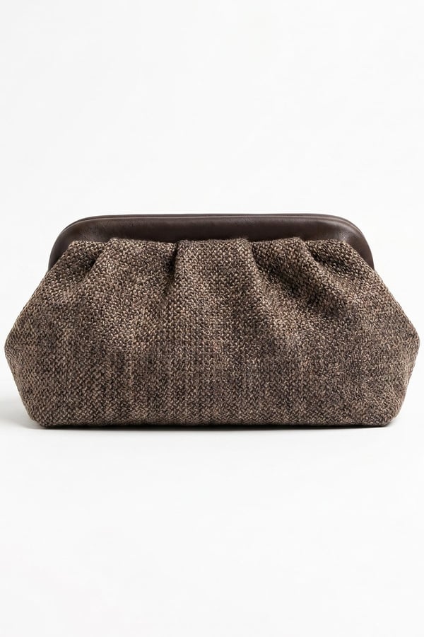 56-561-4-KAHVERENGI HASIRVIEL Kahverengi Hasır Dokulu Kadın Clutch Çanta