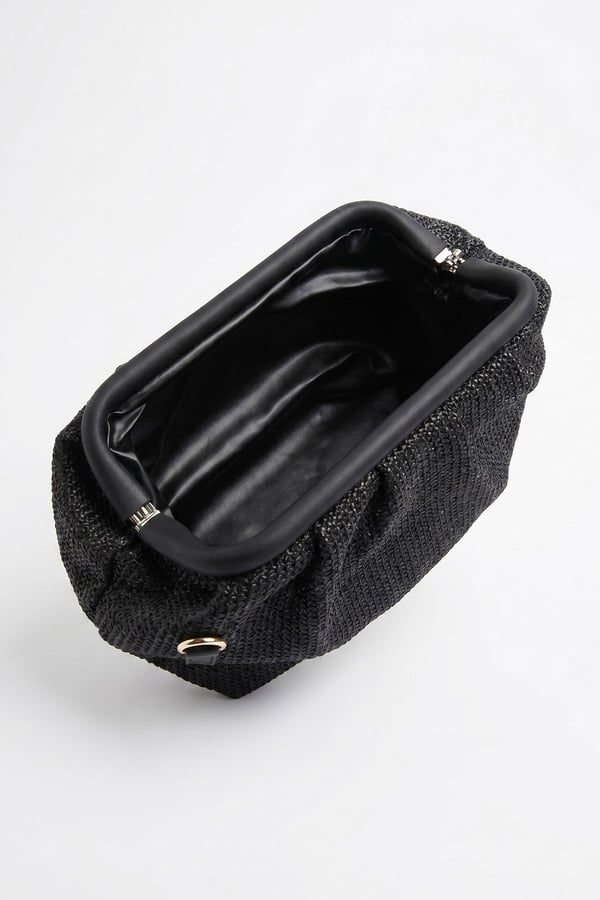 56-561-1-SIYAH HASIRVIEL Siyah Hasır Dokulu Kadın Clutch Çanta