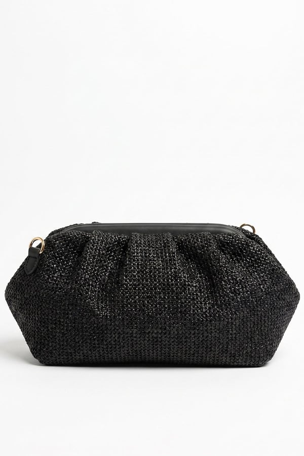 56-561-1-SIYAH HASIRVIEL Siyah Hasır Dokulu Kadın Clutch Çanta