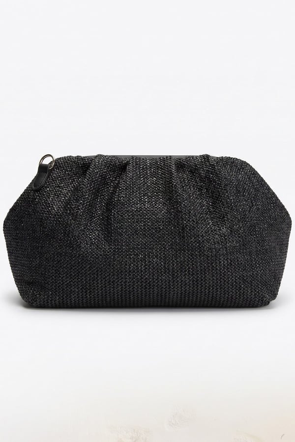 56-561-1-SIYAH HASIRVIEL Siyah Hasır Dokulu Kadın Clutch Çanta