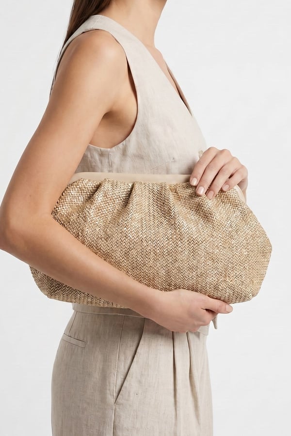 56-561-3-VIZON HASIRVIEL Vizon Hasır Dokulu Kadın Clutch Çanta