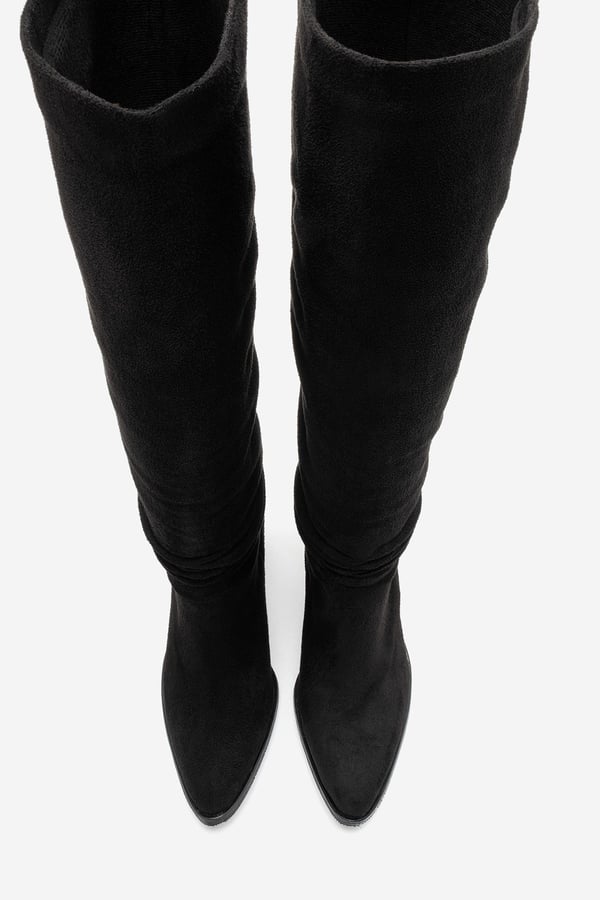 68-120-2120 Siyah Süet Körüklü Kadın Kalın Topuklu Çizme