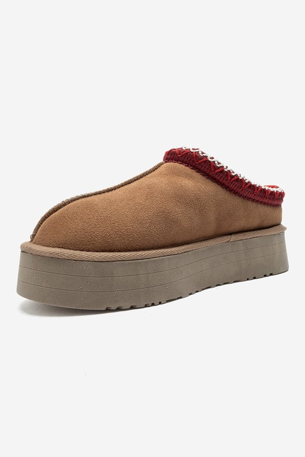 183-605-2-TABA SUETAVELIA Taba Süet Hakiki Deri Dikişli Kadın Kalın Tabanlı Kışlık Terlik