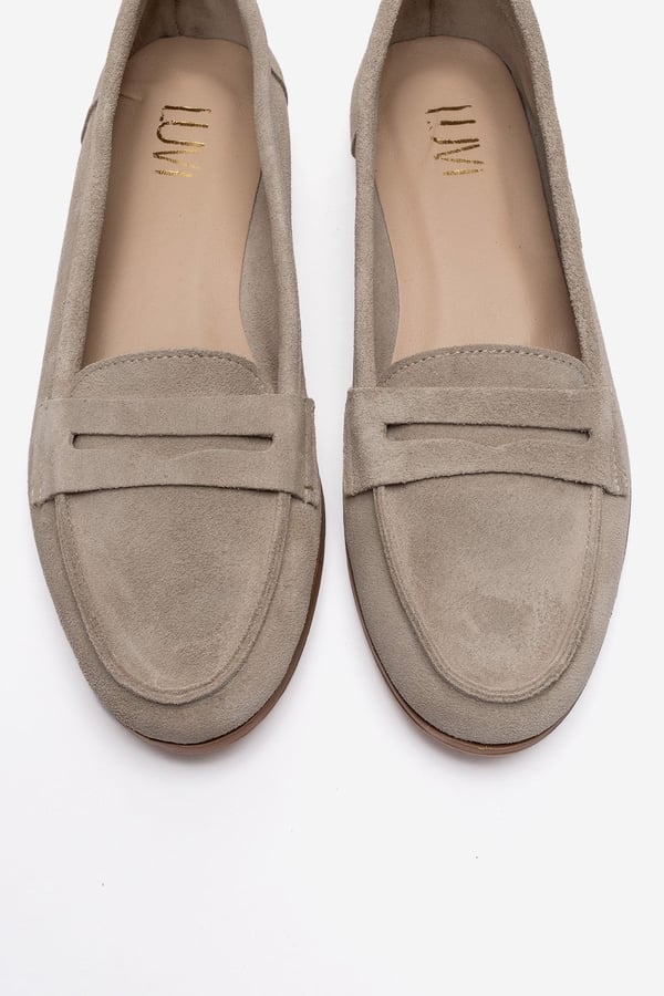 63-F02-43F02 Bej Süet Hakiki Deri Kadın Loafer Ayakkabı