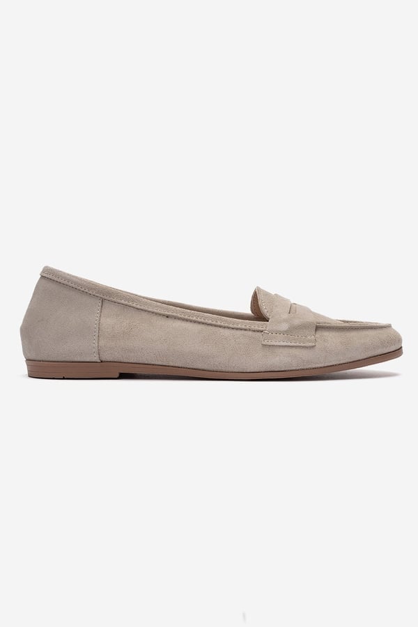 63-F02-43F02 Bej Süet Hakiki Deri Kadın Loafer Ayakkabı