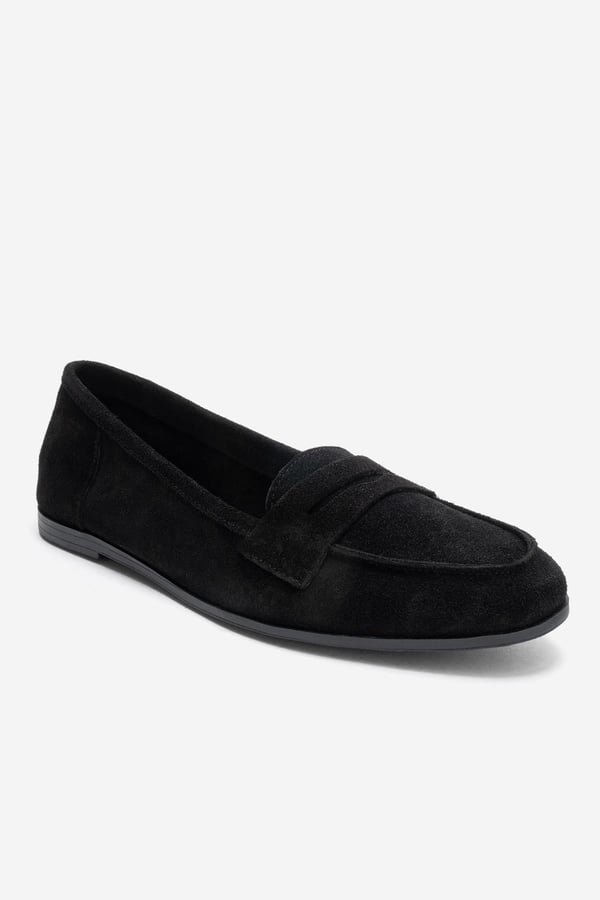 63-F02-24F02 Siyah Süet Hakiki Deri Kadın Loafer Ayakkabı