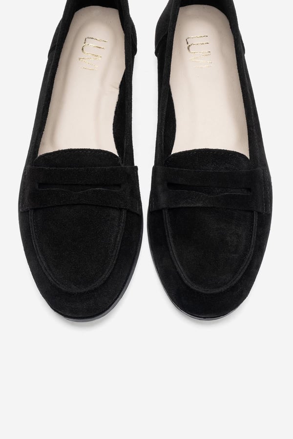 63-F02-24F02 Siyah Süet Hakiki Deri Kadın Loafer Ayakkabı
