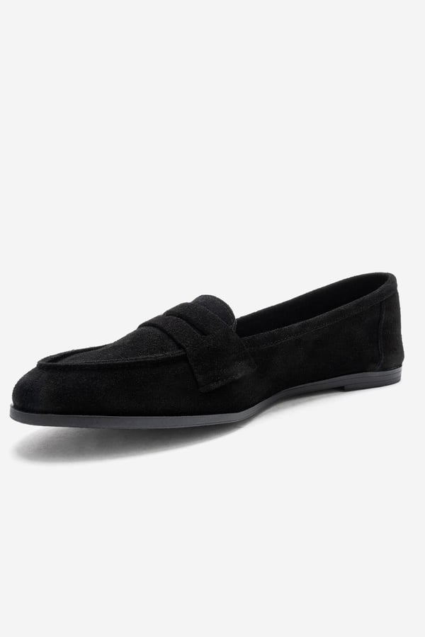 63-F02-24F02 Siyah Süet Hakiki Deri Kadın Loafer Ayakkabı