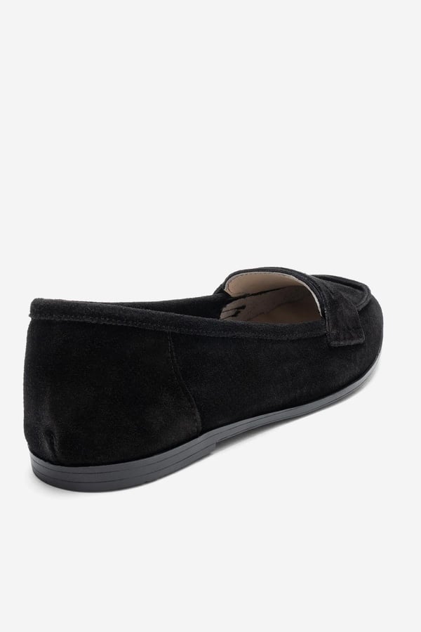 63-F02-24F02 Siyah Süet Hakiki Deri Kadın Loafer Ayakkabı