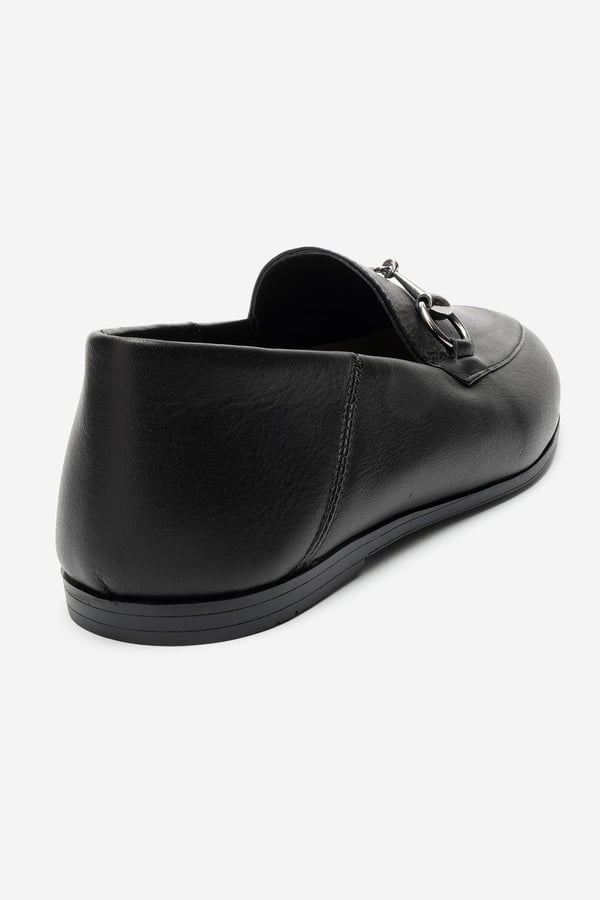 63-f03-13F03 Siyah Cilt Hakiki Deri Kadın Loafer Ayakkabı