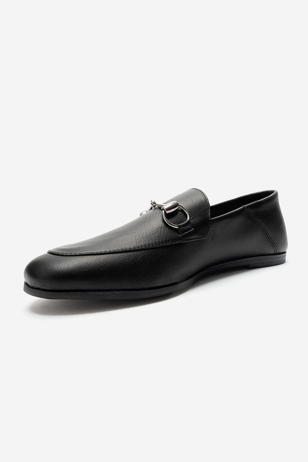 63-f03-13F03 Siyah Cilt Hakiki Deri Kadın Loafer Ayakkabı