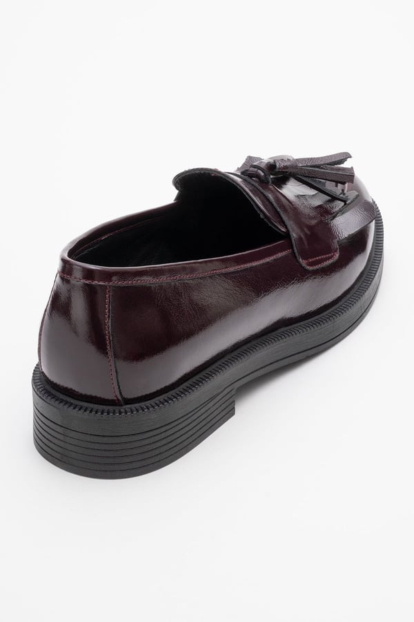 139-01-2-BORDO RUGANMİLİNA Bordo Rugan Püsküllü Hakiki Deri Kadın Loafer Ayakkabı