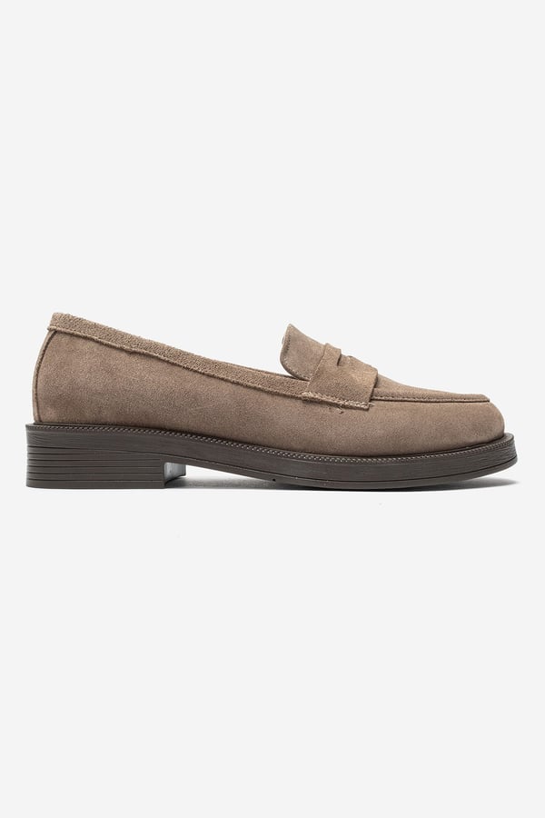 139-03-11-VIZON SUETPLİNE Vizon Süet Hakiki Deri Kadın Loafer Ayakkabı