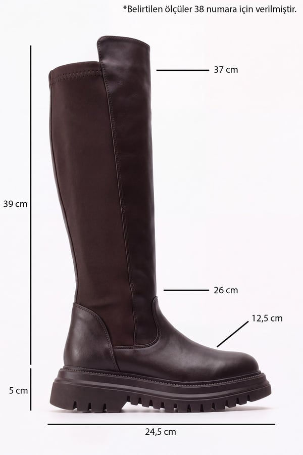 210-1043-4-KAHVERENGISHADOW Kahverengi Streç Detaylı Kadın Çizme