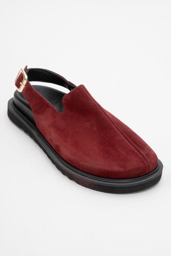 222-24049-7-BORDO SUETLABY Bordo Süet Hakiki Deri Kadın Sandalet