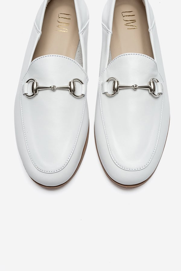 63-F03-17F03 Beyaz Cilt Hakiki Deri Kadın Loafer Ayakkabı