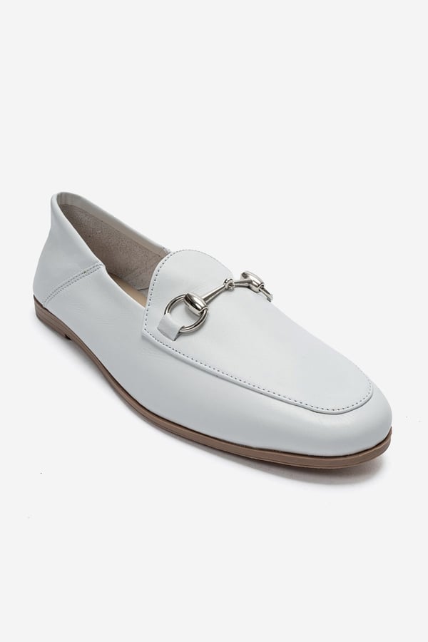 63-F03-17F03 Beyaz Cilt Hakiki Deri Kadın Loafer Ayakkabı