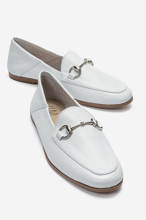 63-F03-17F03 Beyaz Cilt Hakiki Deri Kadın Loafer Ayakkabı