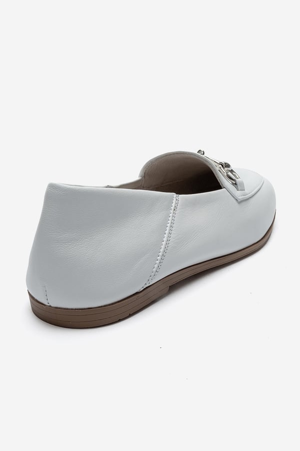 63-F03-17F03 Beyaz Cilt Hakiki Deri Kadın Loafer Ayakkabı