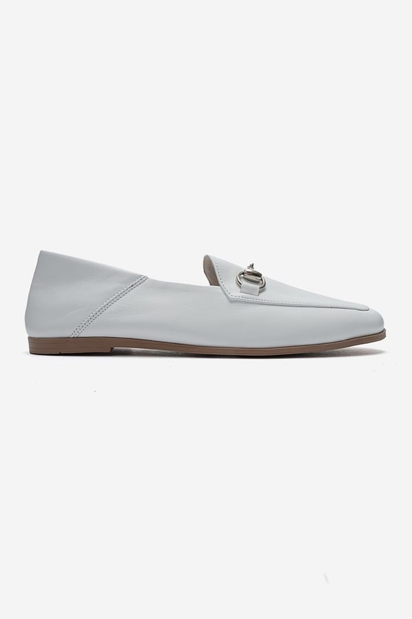63-F03-17F03 Beyaz Cilt Hakiki Deri Kadın Loafer Ayakkabı