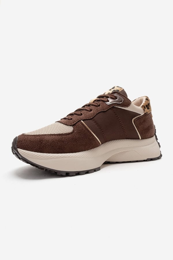 98-83154-3-KAHVERENGI SUETBIELLA Kahverengi Süet Desenli Kadın Sneaker