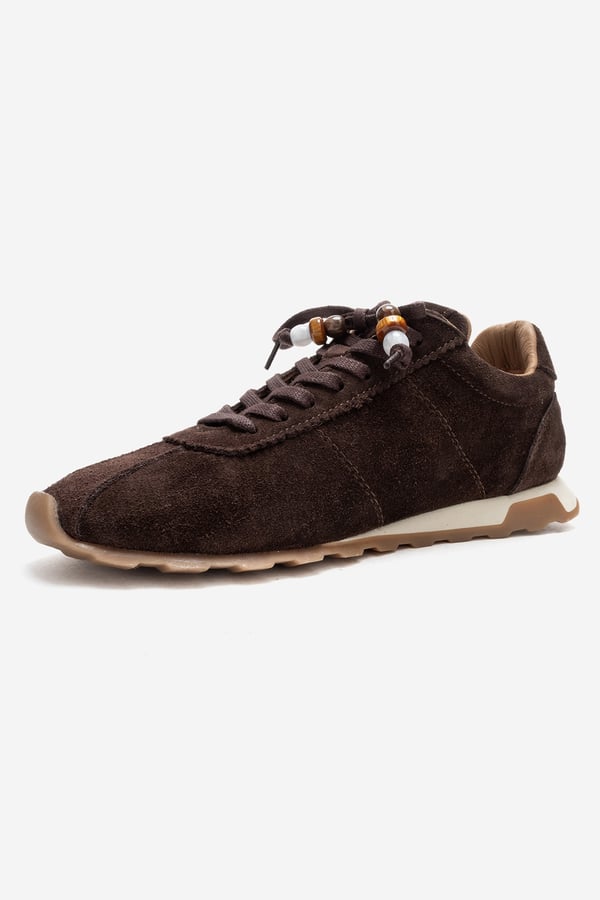 210-45129-3-KAHVERENGI SUETBREA Kahverengi Süet Hakiki Deri Boncuklu Kadın Günlük Sneaker