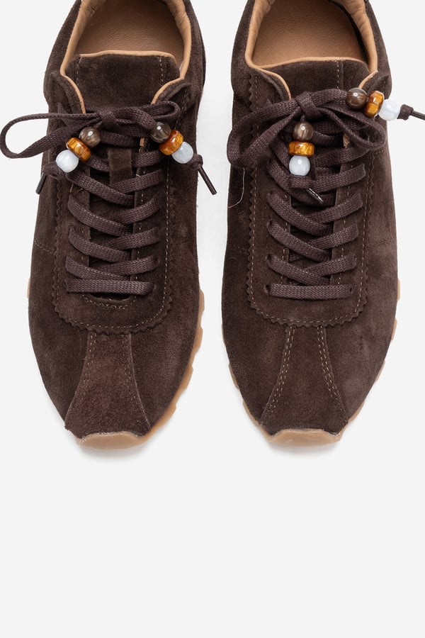 210-45129-3-KAHVERENGI SUETBREA Kahverengi Süet Hakiki Deri Boncuklu Kadın Günlük Sneaker