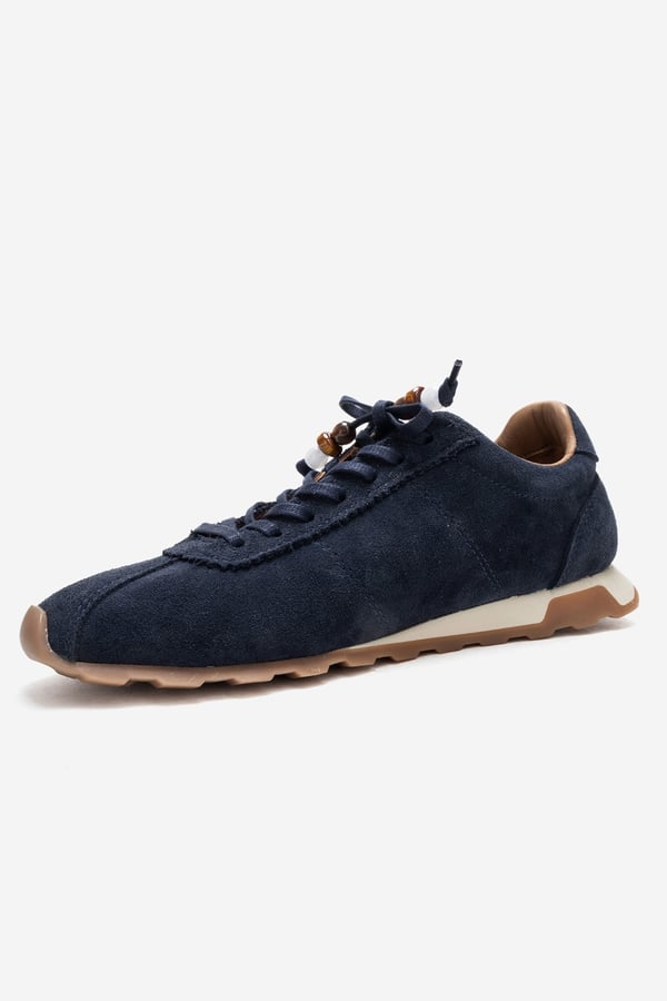 210-45129-4-LACIVERT SUETBREA Lacivert Süet Hakiki Deri Boncuklu Kadın Günlük Sneaker