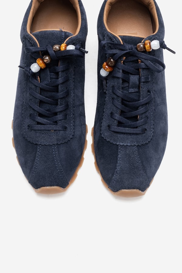 210-45129-4-LACIVERT SUETBREA Lacivert Süet Hakiki Deri Boncuklu Kadın Günlük Sneaker