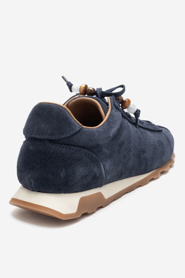 210-45129-4-LACIVERT SUETBREA Lacivert Süet Hakiki Deri Boncuklu Kadın Günlük Sneaker