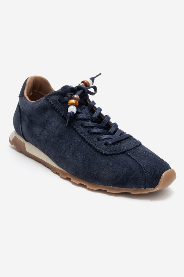 210-45129-4-LACIVERT SUETBREA Lacivert Süet Hakiki Deri Boncuklu Kadın Günlük Sneaker